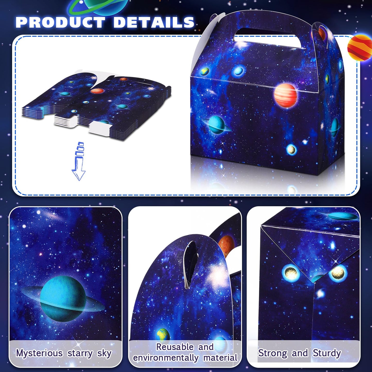 Nezyo 24 Pcs 4.8 x 2.4 x 5.2 Inches Space Party Favor Boxes Small Galaxy Gable Boxes Solar System Planet Cardboard Gift Candy Goodie Bags for Space Theme Birthday Party Supplies(Planet Galaxy)