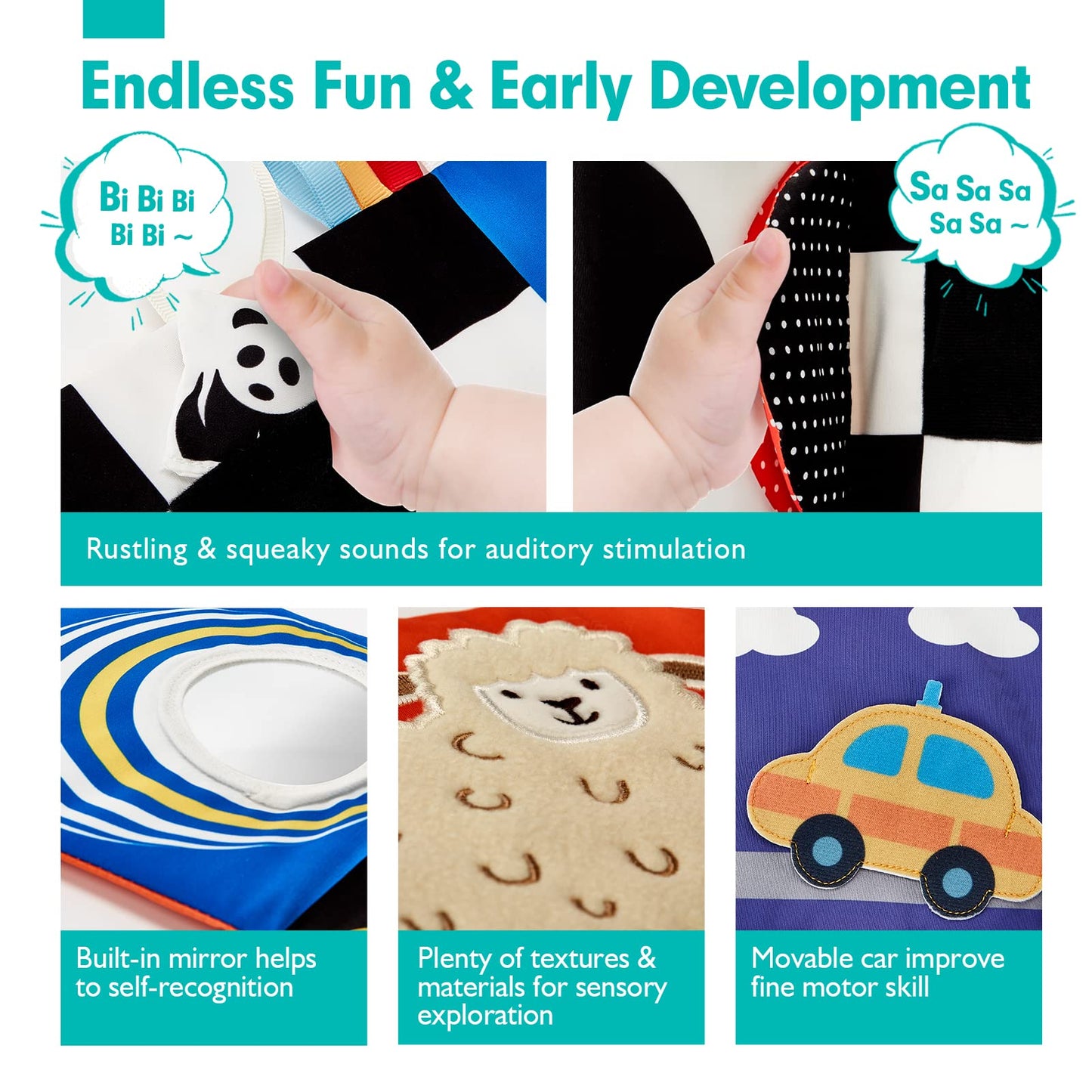 hahaland Baby Toys 0-6 Months - High Contrast Newborn Toys - Baby Tummy Time Books 0-6 Months with Crinkle, Squeaky Sounds, Touch Feel, Visual Stimulation