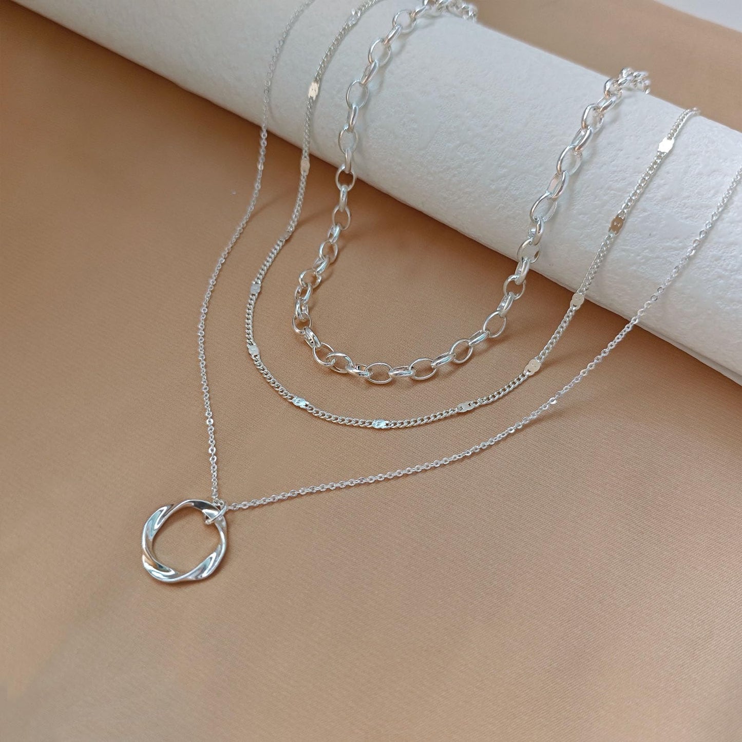 OGD Silver Necklace for Women 925 Silver Plated Trendy CZ Charms Dainty Circle Rondelle Pendant Choker Necklace for Women Two-Toned Cubic Zirconia collar Necklace Hypoallergenic Delicate Jewelry