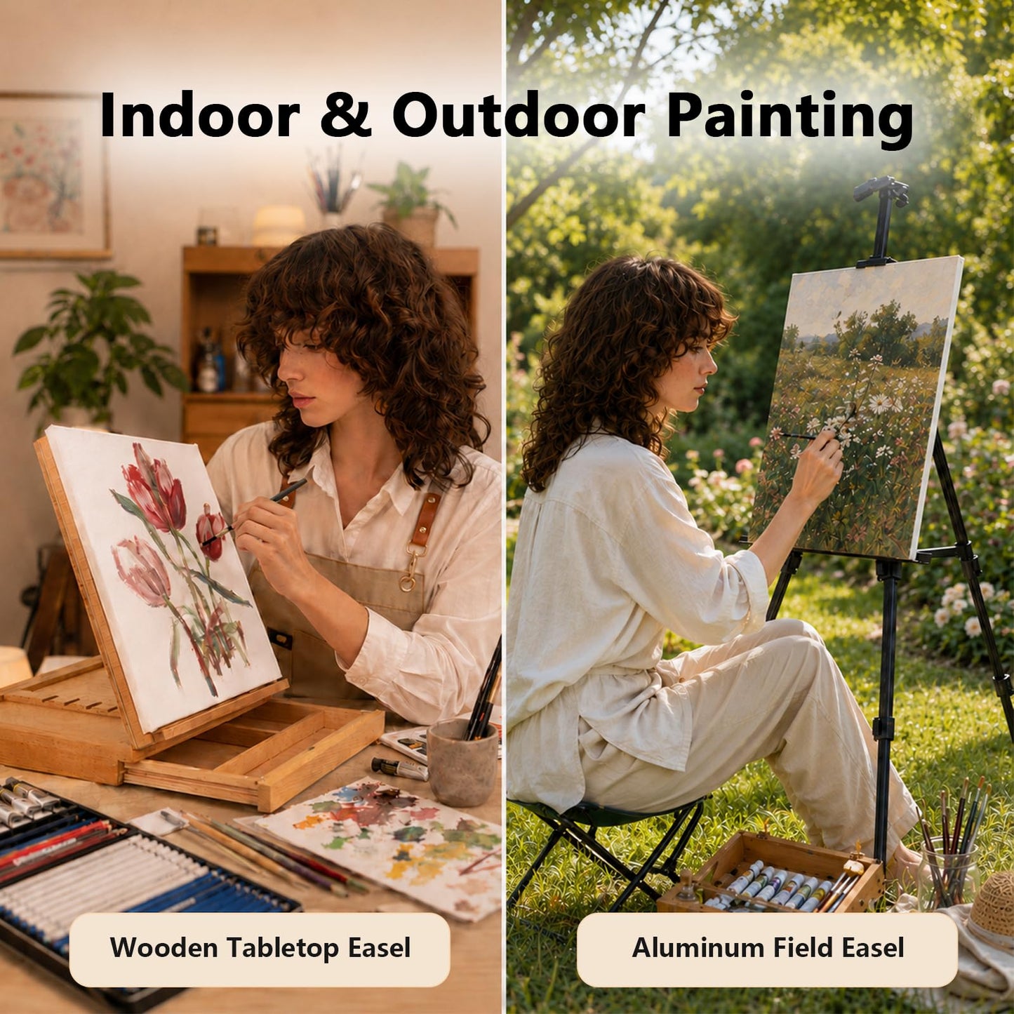 DJAR 174 Pcs Professional All-in-One Art Painting Kit with FSC-Certified Beech Wood Easel, 96 Acrylic, Watercolor & Oil Paint Set, Complete Art Supplies Painting Set for Adults, Artists, Beginners