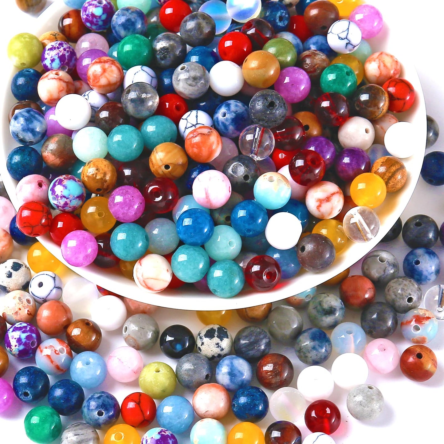 100PCS 8mm Natural Multicolor Stone Beads Round Loose Spacers Beads for DIY Bracelet Necklace Earrings Jewelry Making