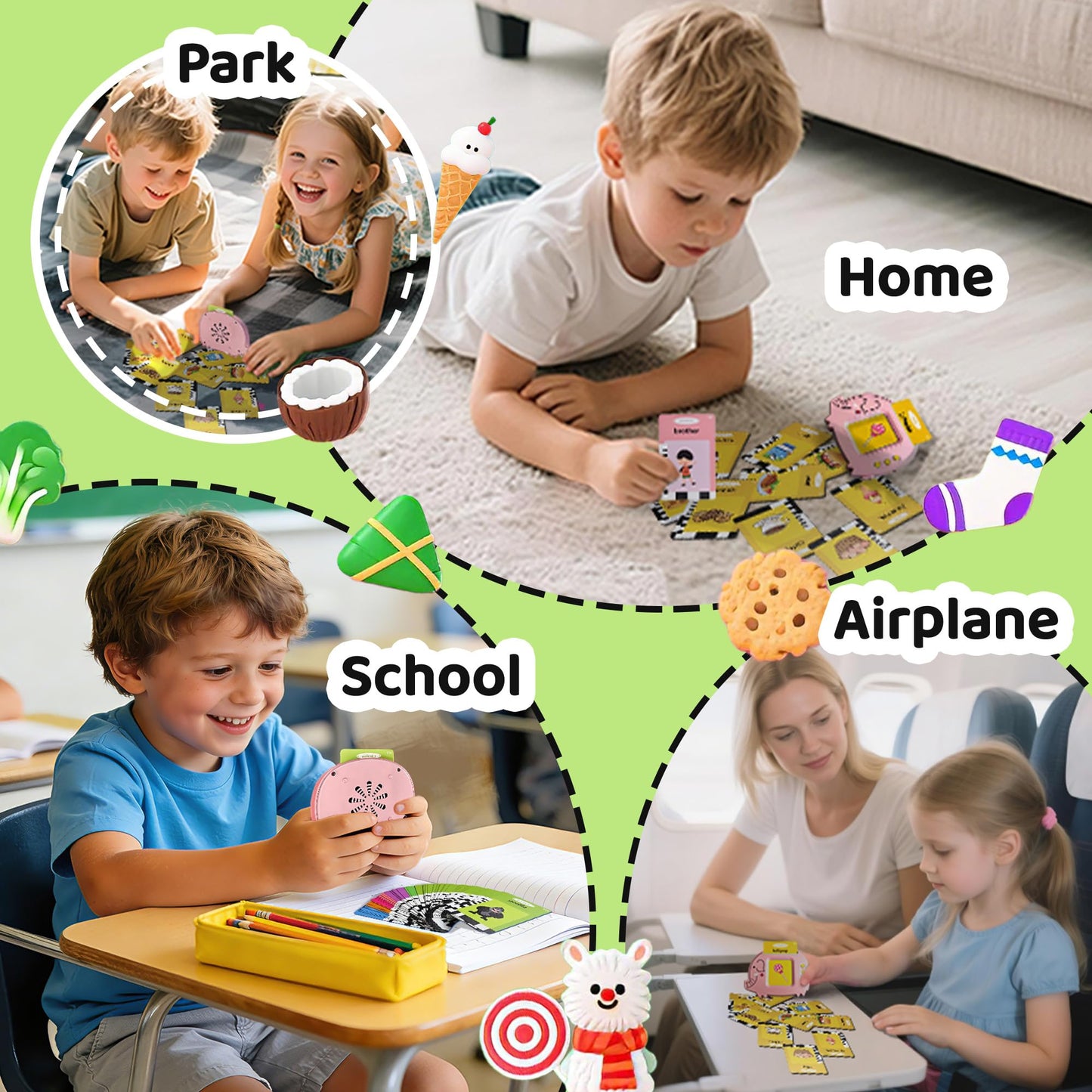 Baby Talking Flash Cards for Toddlers 1-3 with 224 Words, Montessori Learning Pocket Speech for Toddler, Card Early Education Device for Autism, Baby Talking Flash Cards for Toddlers 1-3