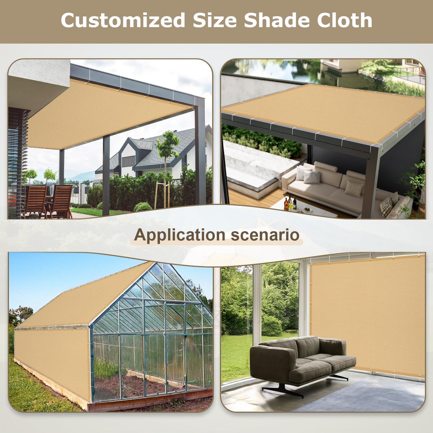 LOVE STORY Shade Cloth 4/6/8/10/12/20FT Sun Shade Screens Fabric Pergola Shade Cover Mesh Tarp with Grommets for Patio Deck Garden, 6'x12' Sand