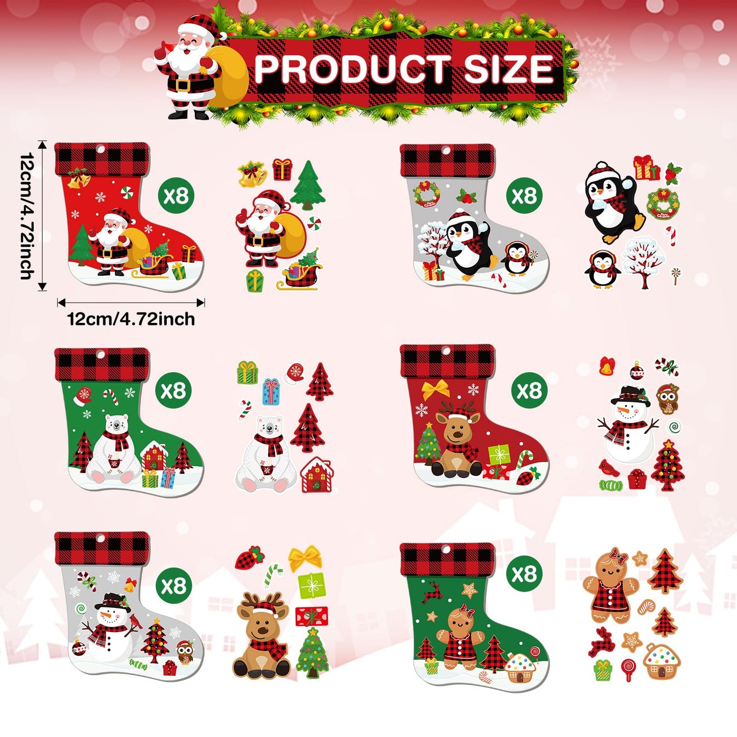 Fuyoooo 48 Pcs Christmas Craft Kits for Kids Christmas Stockings Christmas Tree Stockings Ornaments Kit Make Your Own Christmas Craft DIY Stockings Cutouts for Holiday Farmhouse Decor