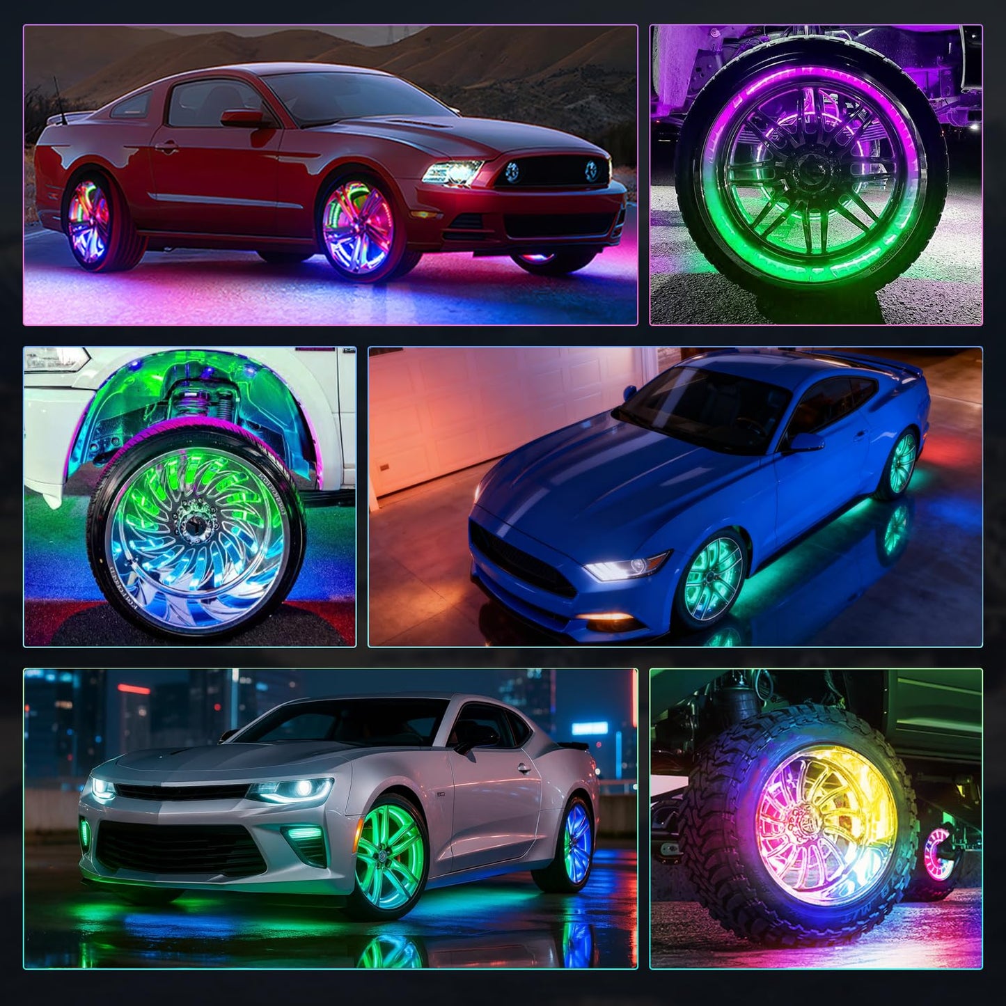 Nilight 4PCS 17.5inch Double Row Wheel Ring Lights Dream Color with APP and Remote Control Neon Lights w/Turn Signal and Braking Function Dual Row for Car Van SUV Truck