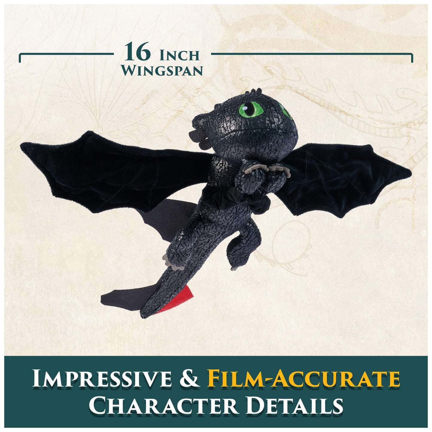 DreamWorks Dragons How to Train Your Dragon, Hug and Glide Toothless Plush Toy, 12” Dragon Stuffed Animal, Kids Toys for Boys Ages 4 and Up