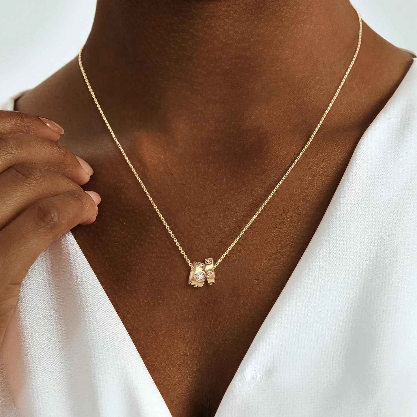 OGD Gold Necklace for Women 14K Gold Plated Trendy CZ Charms Dainty Circle Rondelle Pendant Choker Necklace for Women Two-Toned Cubic Zirconia collar Necklace Hypoallergenic Delicate Jewelry