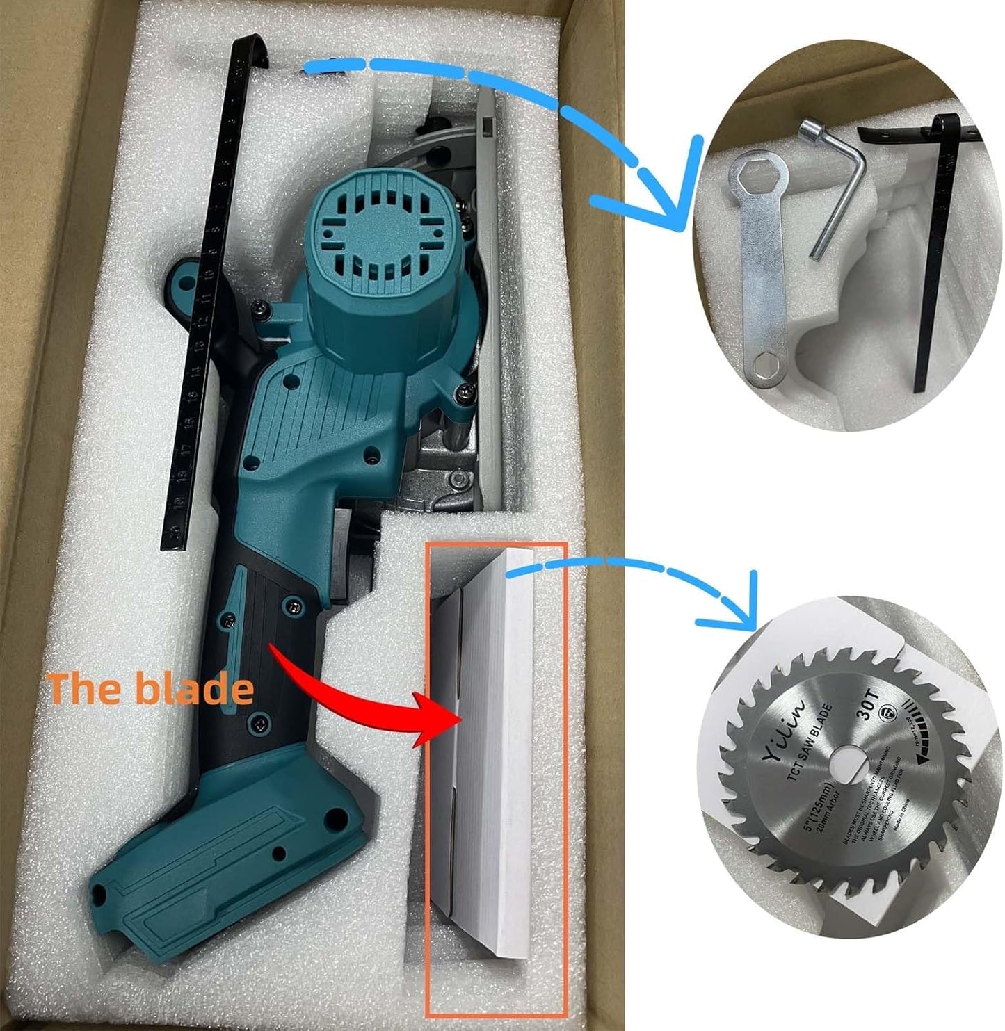5 Inches Brushless Cordless Circular Saw, 6500 RPM,Compatible with Makita 18V Battery (Tool Only), 20mm Arbor with Blade & Scale Ruler,Compact Design