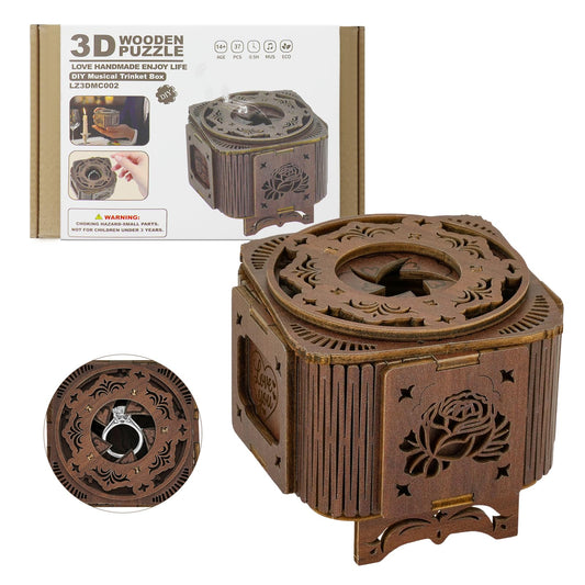 3D Wooden Puzzles for Adults, Mechanical Music Treasure Ring Box, DIY Wooden Puzzle Hobbies DIY Wooden Model Kits for Adults to Build, Hobbies for Adults Women Men, Home Decor Gift for Anniversary
