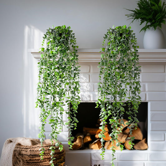 Yarmare Artificial Hanging Plant 2 Pcs Faux Plant Ivy Vine Faux Eucalyptus Vines Fake Potted Greenery for Wall Living Room Home Shelf Office Bathroom Outdoor Indoor Decor (Type 6)