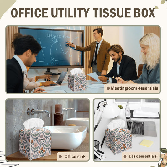Vintage Bows Decorative Leather Tissue Box Cover - Cute Tissue Holder Gifts for Women Family and Friends Funny Unique for Home Decor Decorative for Kids Room Kitchen Bathroom Nightstands Office - A22