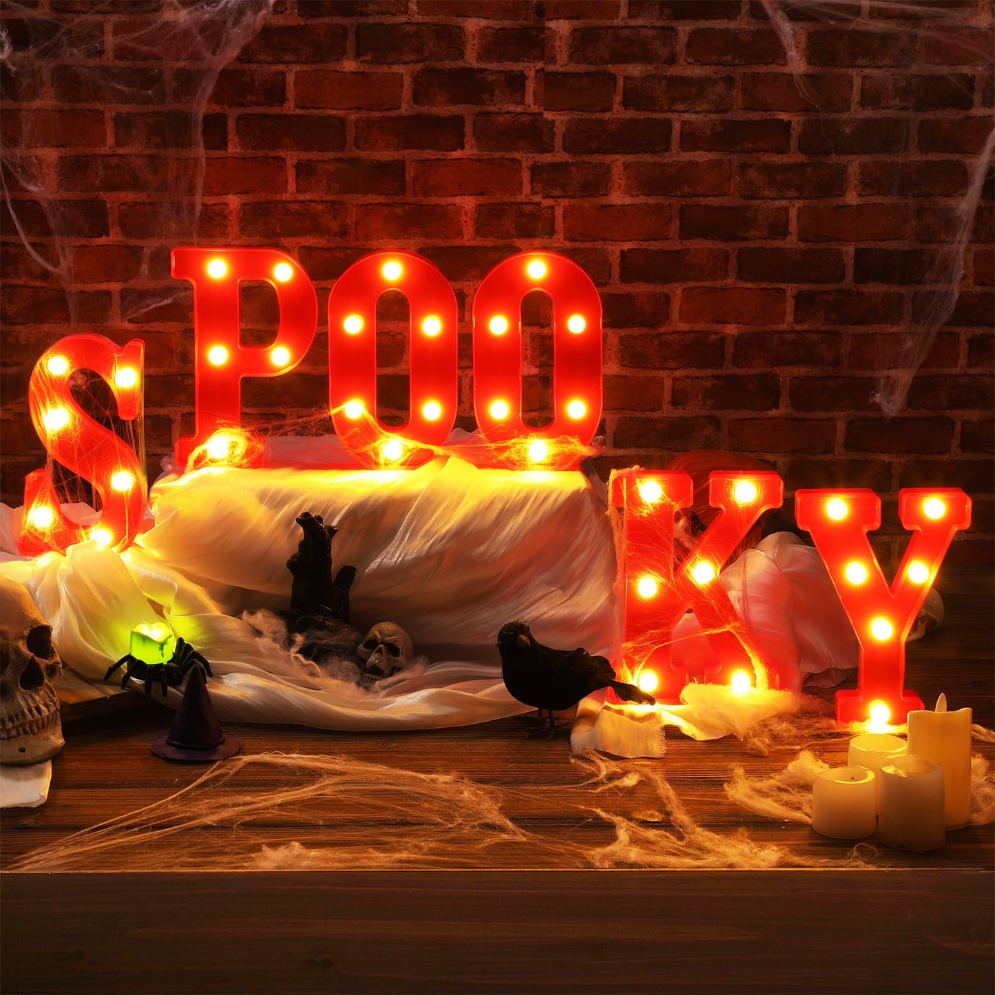 Grinsvalley 6 Pcs Halloween Decorations LED Spooky Signs Marquee Light up Letters for Table Wall Hanging Red Spooky Letters Lights Halloween Party Supplies for Porch Mantel Bedroom Tabletop