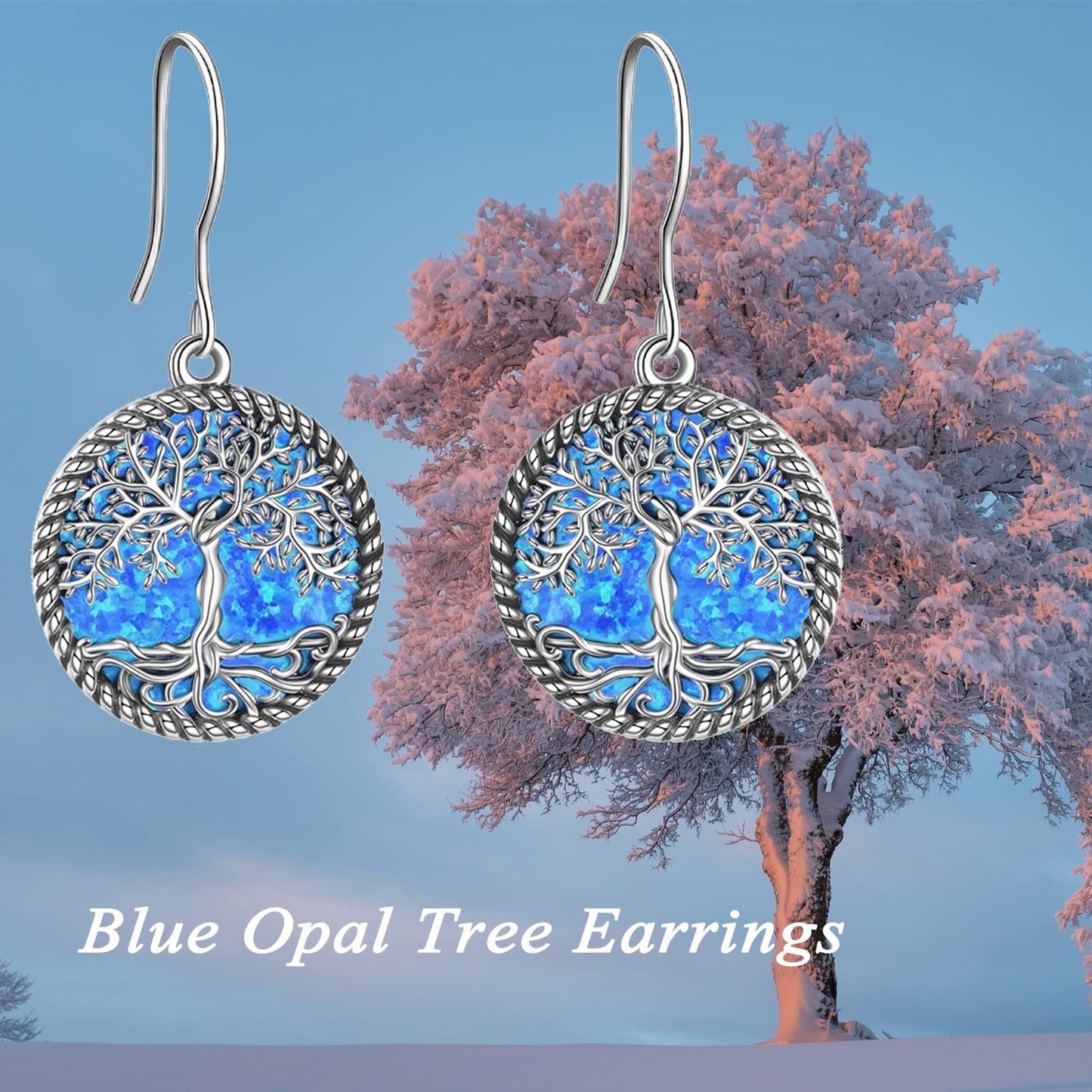 ONEFINITY Sterling Silver Blue Opal Tree of Life Dangle Drop Earrings Tree of Life Jewelry for Women Jewelry Gifts