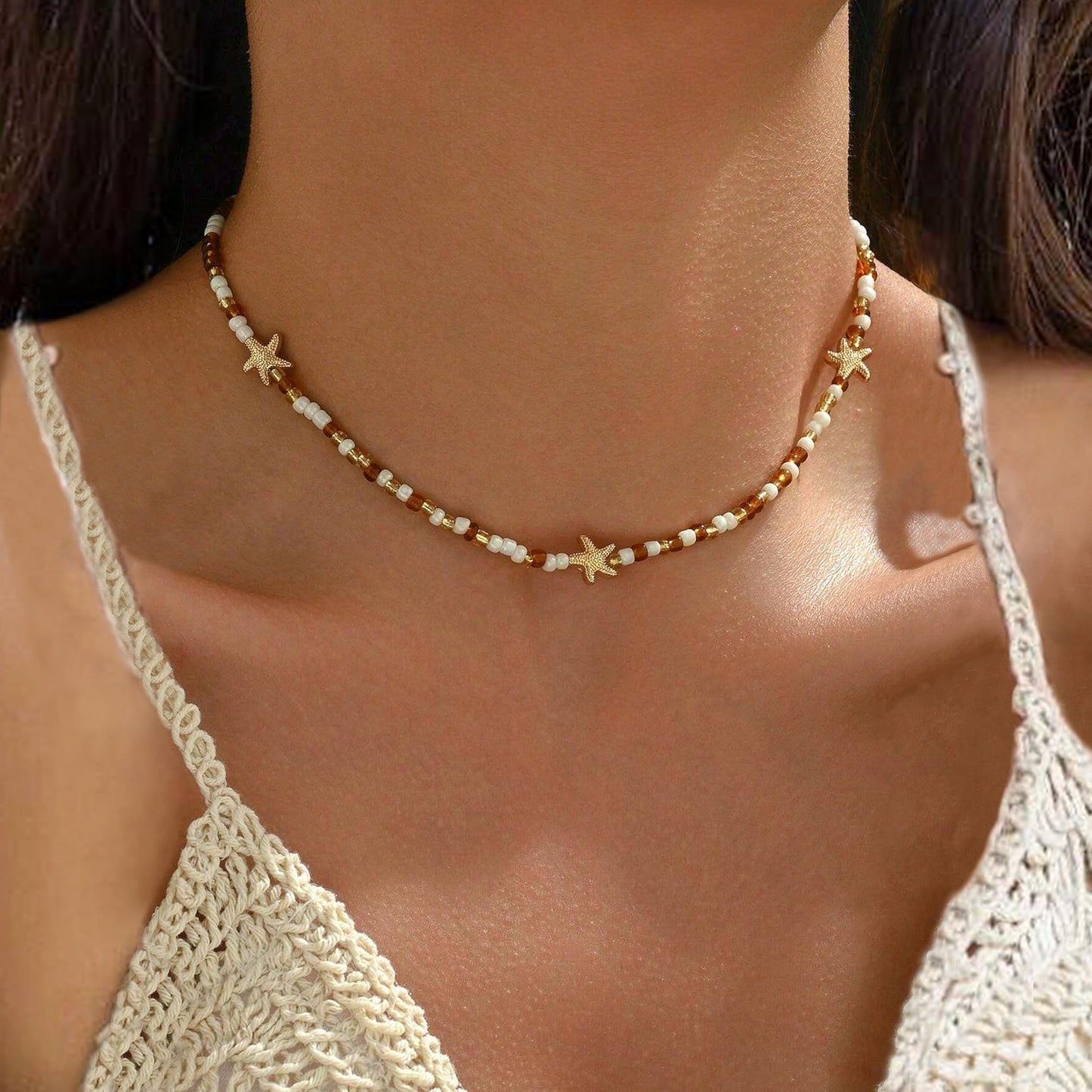 Lameybrt Cowrie Shell Surfer Necklaces, Hawaiian Beach Handmade Choker Set for Women, White Rice Bead with Black Accents, Bohemian Summer Seashell Choker 2 Piece Set, Perfect for Summer Beach Vacation, Birthday, Mother’s Day & Holiday Gifts (Shell 20)