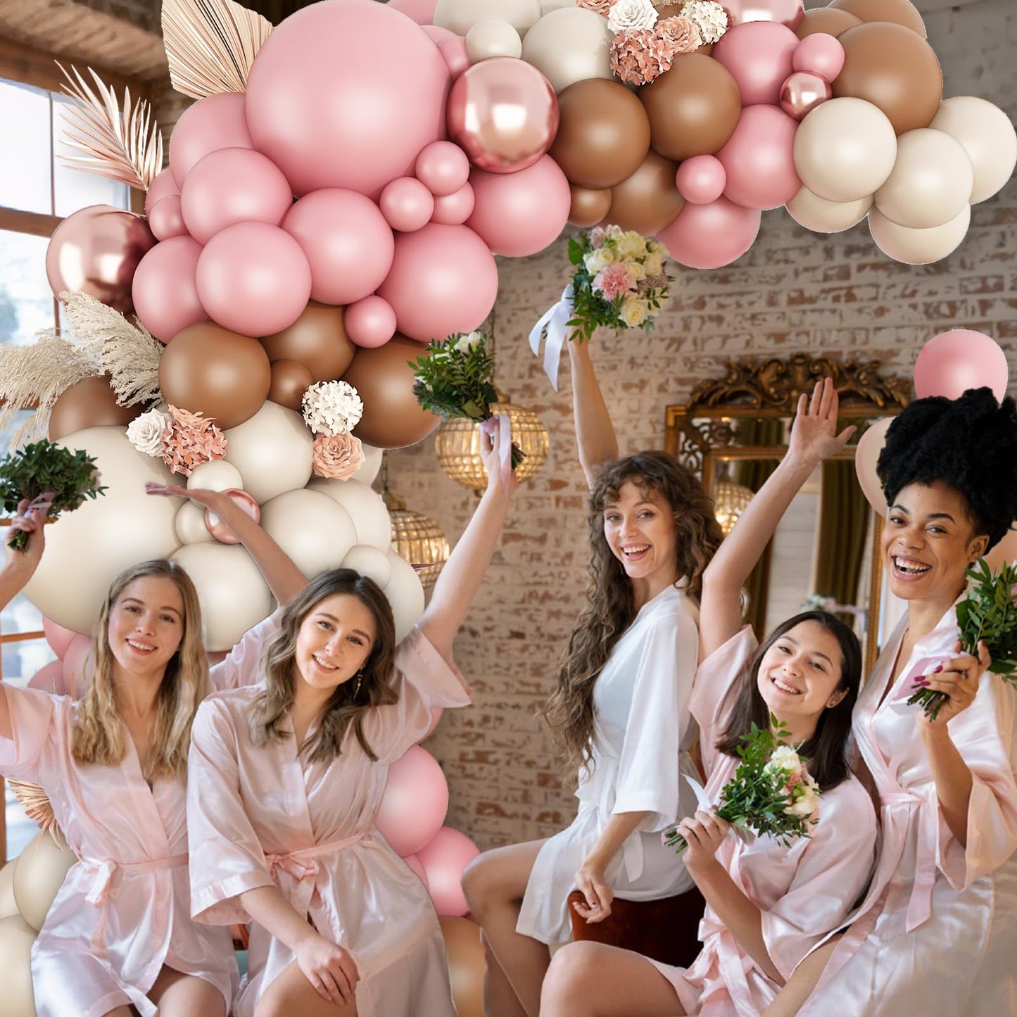 Dusty Pink Balloon Arch,Boho Balloon Garland with Blush Pink and Brown Rose Gold White Sand Balloons for Girl Baby Shower Bridal Valentines Day Wedding Birthday Party Decorations