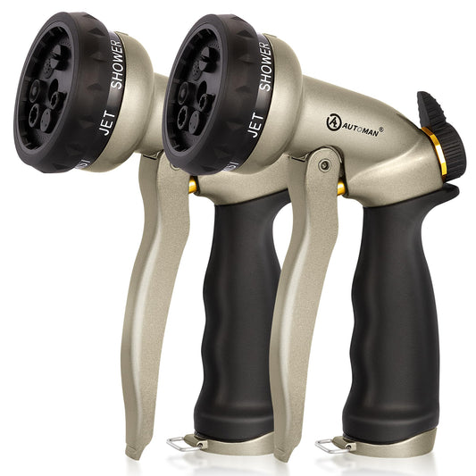 AUTOMAN Garden Hose Nozzle-7 Patterns Sprayer-2 Pack, Metal High Pressure Spray Nozzle, Heavy Duty Labor-Saving Design Water Hose Nozzle for Garden Watering, Car Washing, Window Cleaning, Pets Bathing