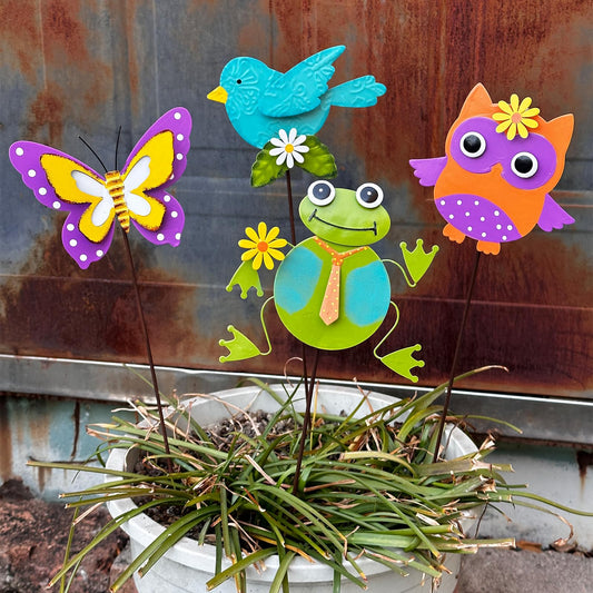 WKHOMEDECO 4 Pack Metal Flowers for Outside & Decorative Garden Stakes - Metal Yard Art Outdoor and Garden with Rustproof Design | Spring Lawn Ornaments for Porch, Backyard, Patio | Outdoor Gifts