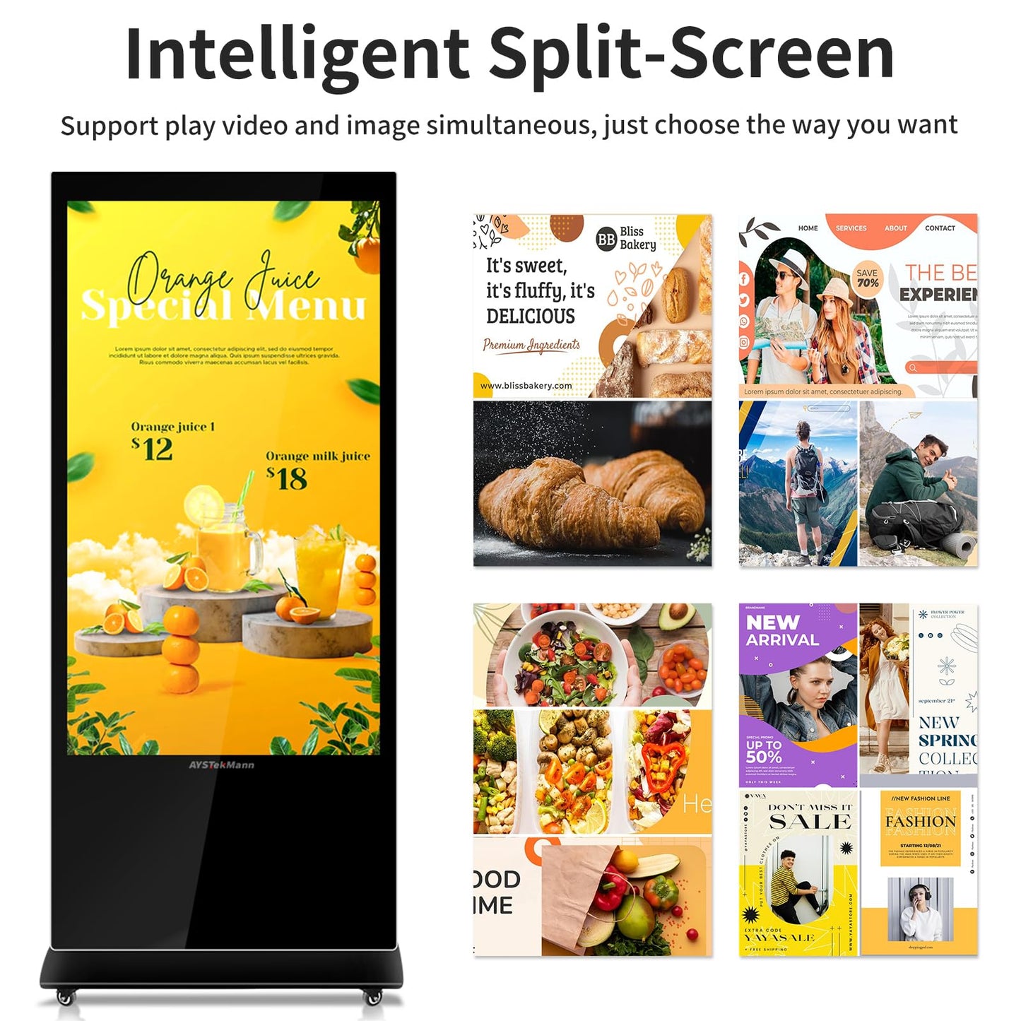 AYSTekMann 43 inch Digital Signage Displays, 2K LCD Touch Screen Floor Standing Digital Signage, Indoor Digital Adverstising Kiosks with HDMI Input, Android 11(2+32GB)
