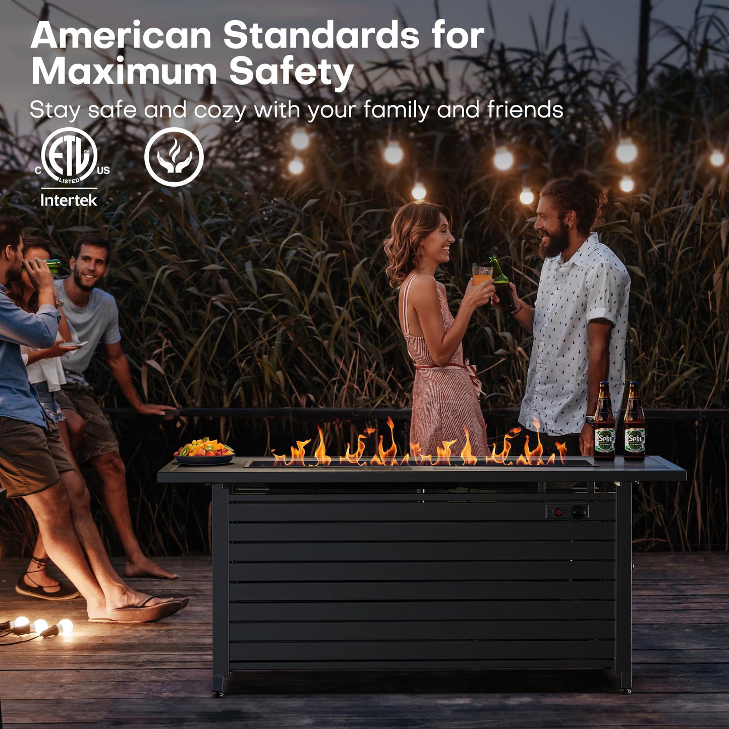 LEGACY HEATING 57 Inch Propane Fire Pit Table, 50000BTU Outdoor Gas Fire Pit, 2 in 1 Rectangular Firepit w/Lid, Glass Beads, ETL Certified for Gatherings on Garden Backyard, Black