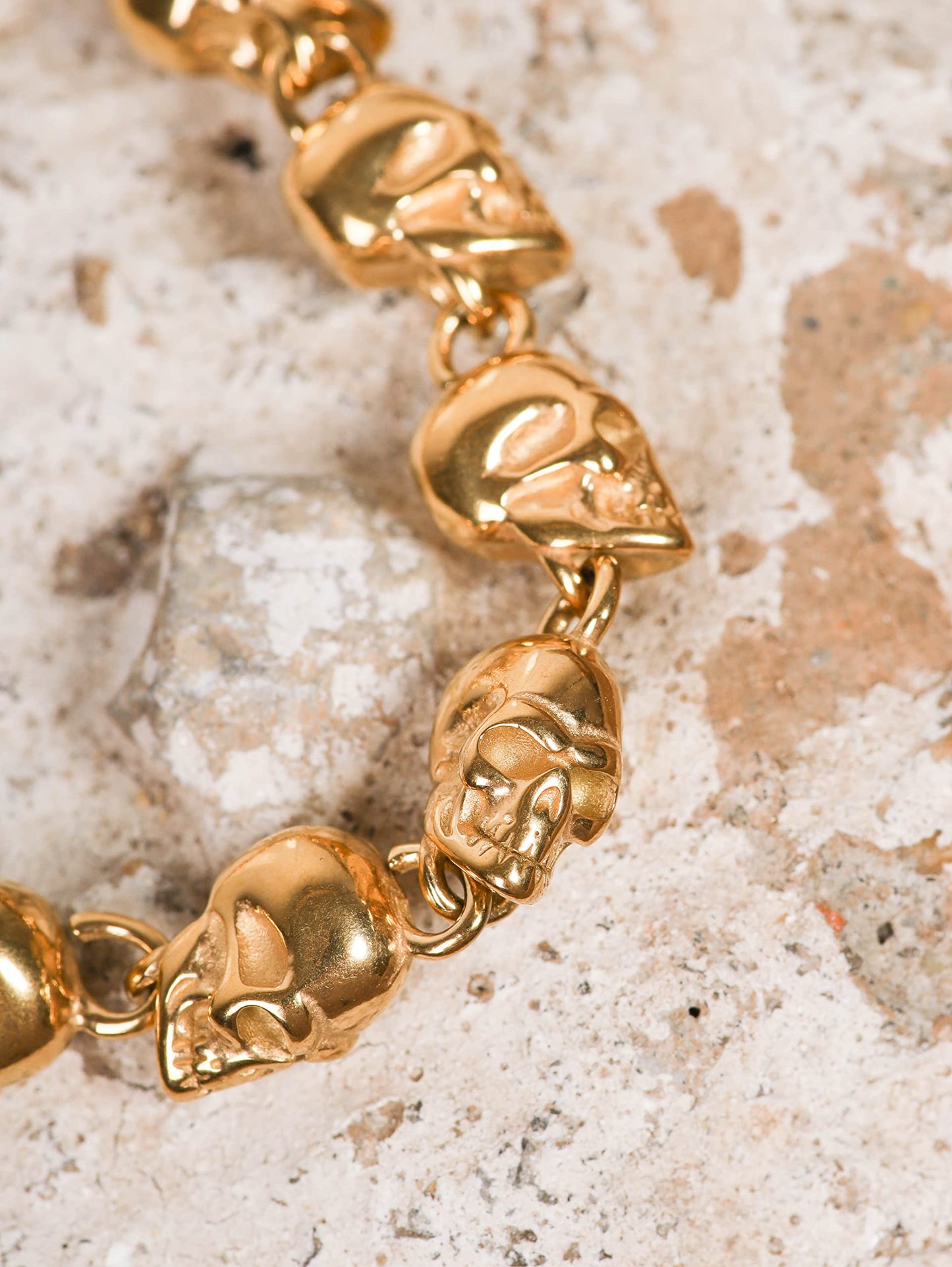 HAQUIL Gold Plated Stainless Steel Skull Bead Linked Bracelet for Men and Women, Skull Jewelry Gift