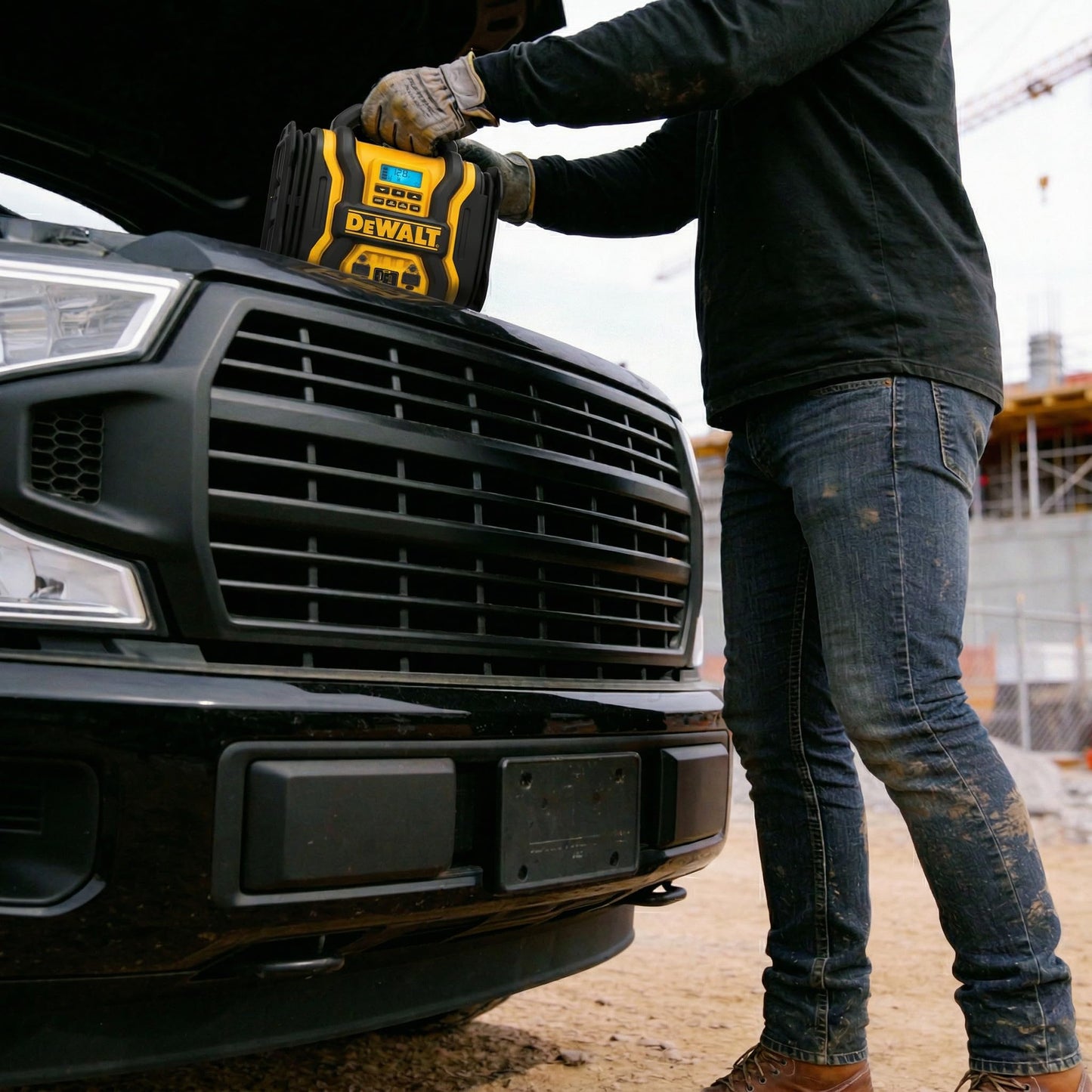 DEWALT DXAEPS14 2000 Peak Battery Amp 12V Automotive Battery Booster Jump Starter/Power Station with 120 PSI Compressor, 500W AC Power Inverter, and 15W USBa & 25W USB Ports