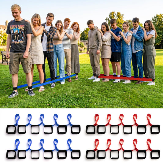 InstaBottle 3 Legged Race Bands, Field Day Games for Adults, Outdoor Games for Carnival, Family Reunion & Backyard Party,Team Building Relay Race for 6 Players (2pk, Blue & Red)