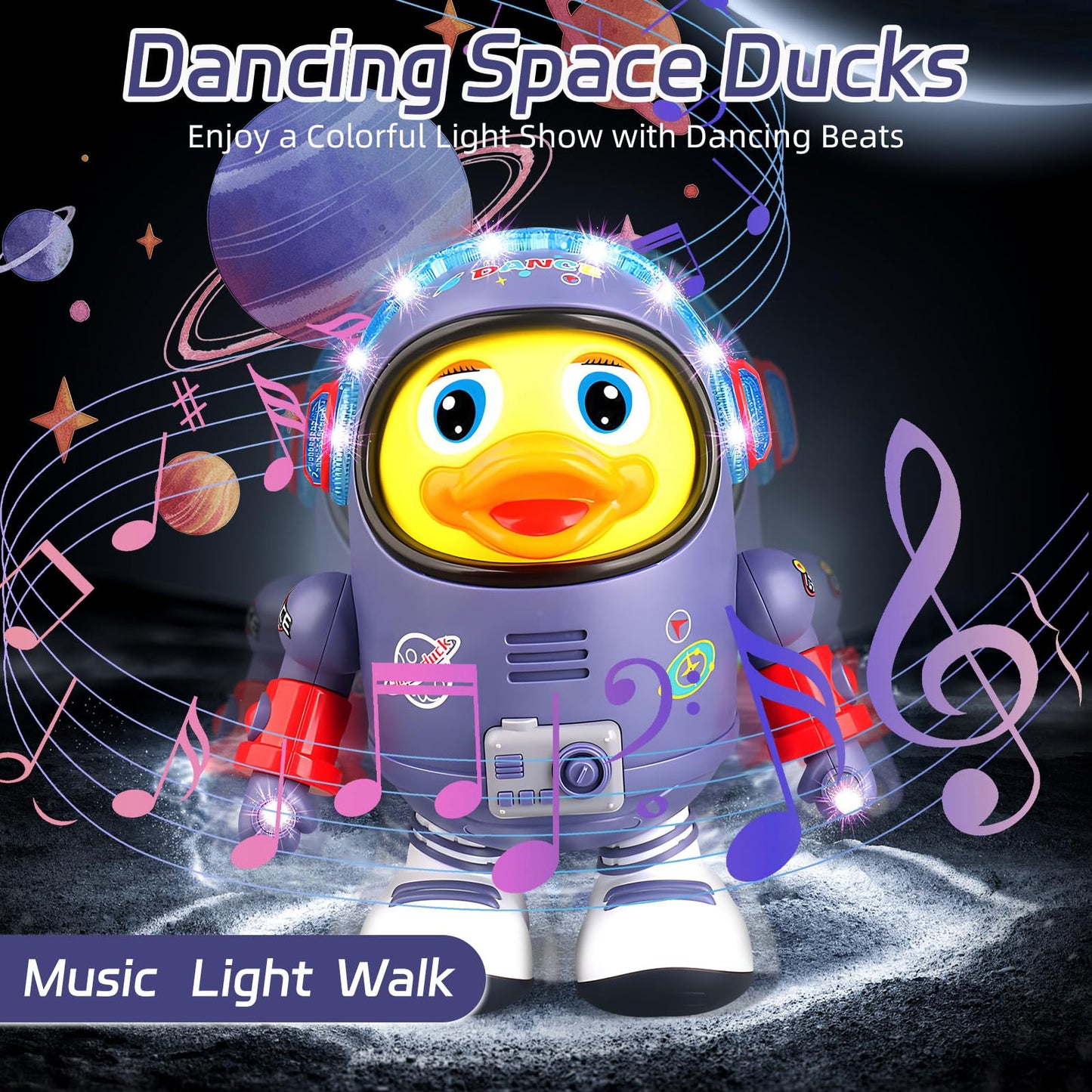 Dancing Space Duck Toy, Electric Dancing Duck Toy Baby Musical Toys, Cute Singing Walking Duck Toys with Music & LED Lights for Toddlers Kids Birthday Gifts (Blue)