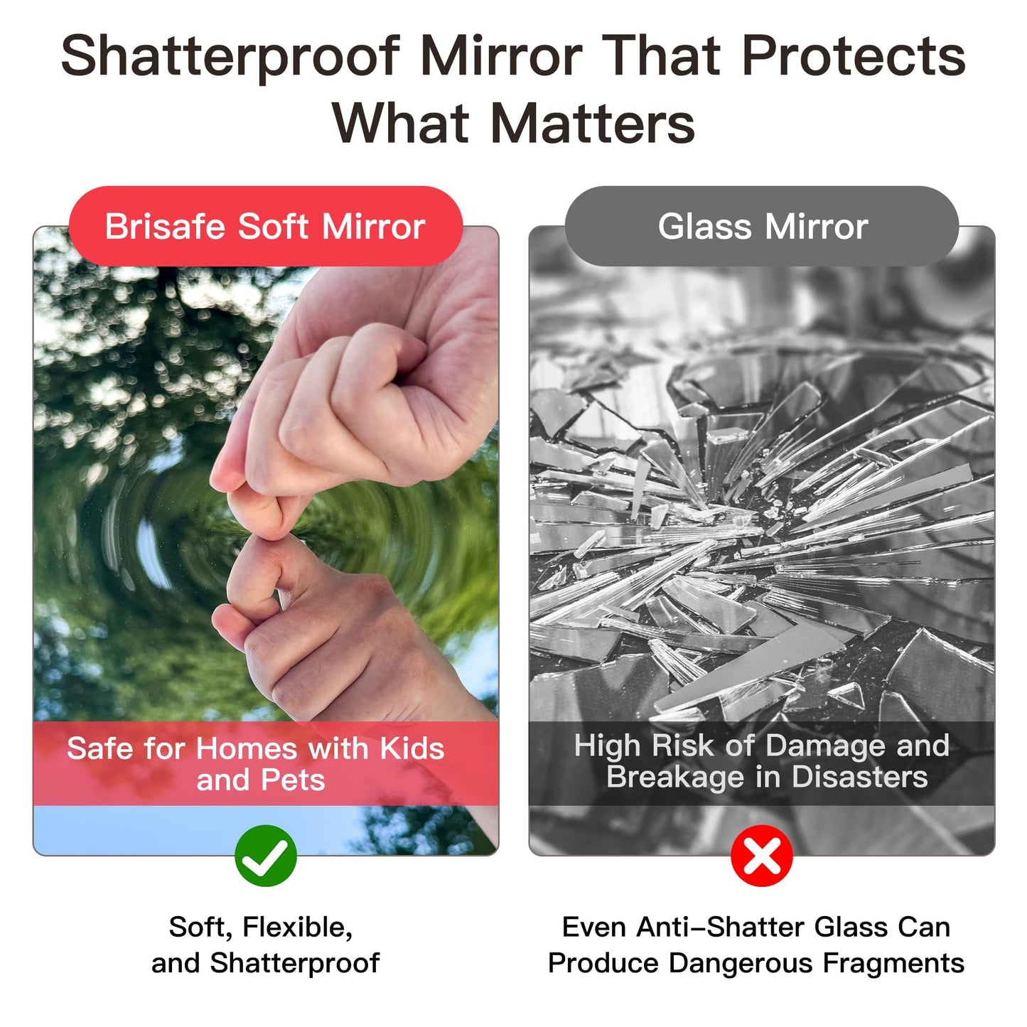 brisafe 71" x 64" (2PCS 71" X 32") Gym Mirror - Full Length Wall Mirror for Gyms, Dance Studio, Home, Yoga - Ultra Lightweight Shatterproof Glassless Nanomiorror Reduces 60% Commercial Insurance Costs