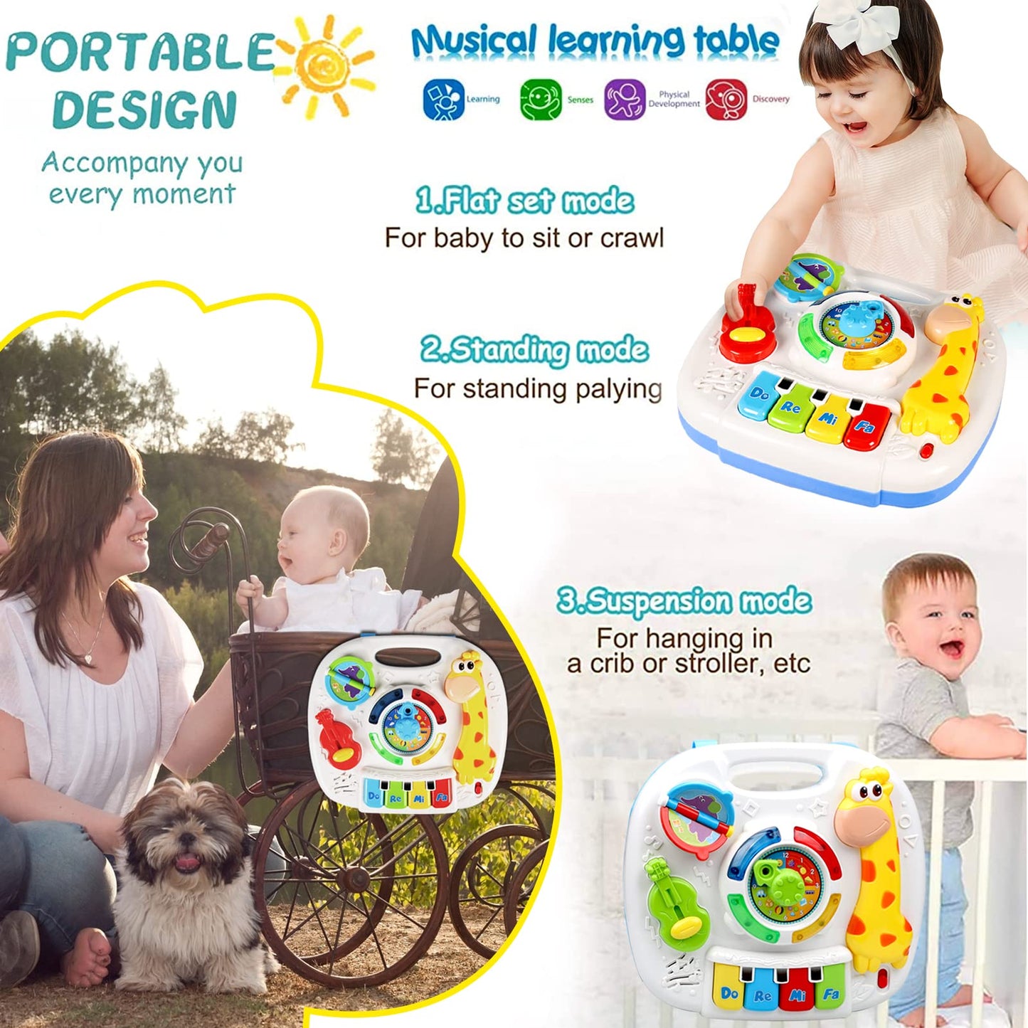 HQXBNBY Baby Toys 6-12 Months, Musical Learning Table Toys for 1 2 3 Year Old Boys Girls Early Education Activity Center Toys for 7 8 9 10 18 Months Kids Toddler Valentines'Day Birthday Gifts