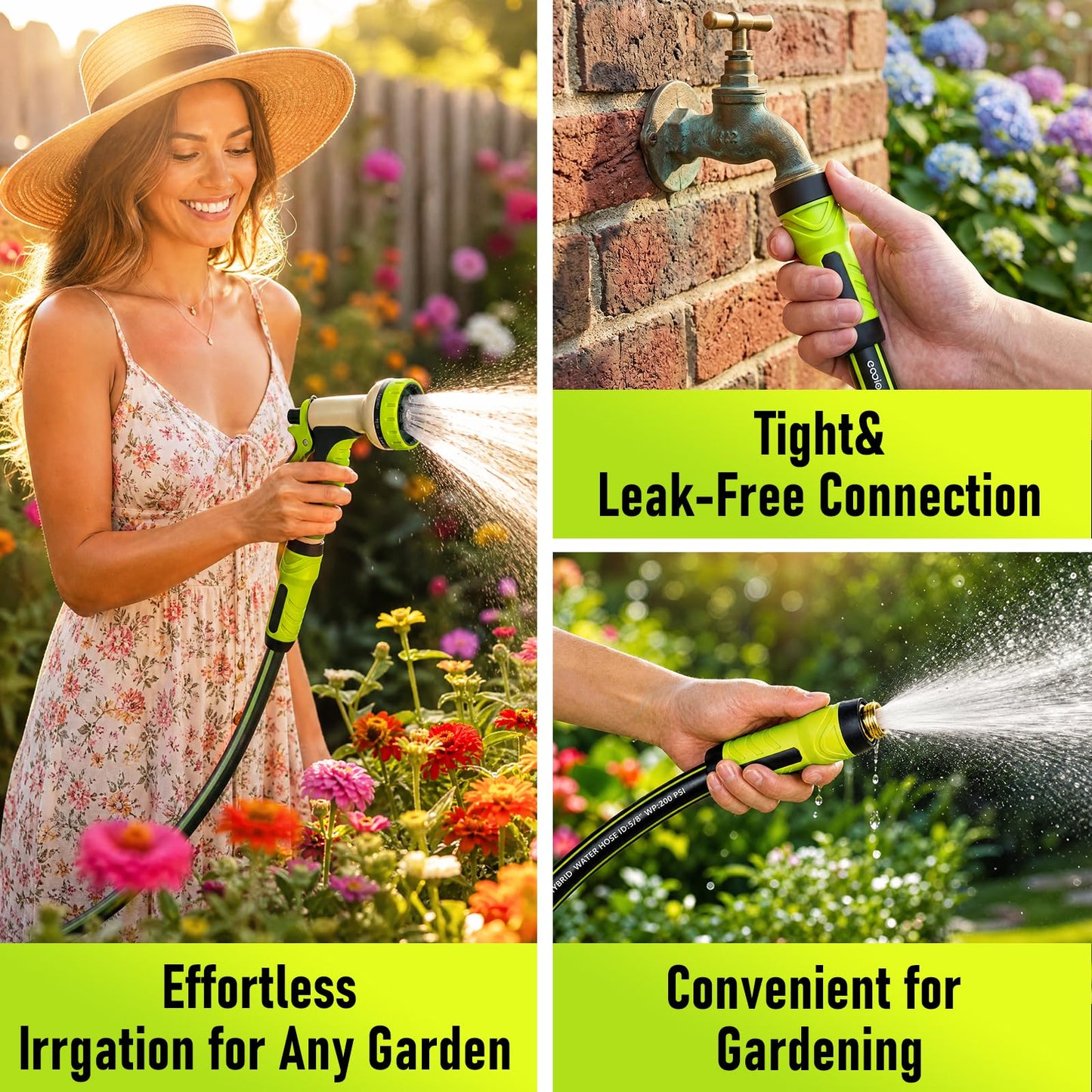 Garden Hose 50ft x 5/8", Heavy Duty Water Hose, Flexible and Durable, Kink Resistant Lightweight Hybrid Hose, Leakproof Yard Hose with Male to Female Fittings