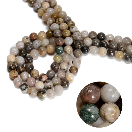 48Pcs 8mm Tree Agate Natural Round Loose Real Stone Beads Gemstone Genuine for DIY Hand Made Craft Jewelry Bracelet Earring Necklace String Making Energy Healing Power