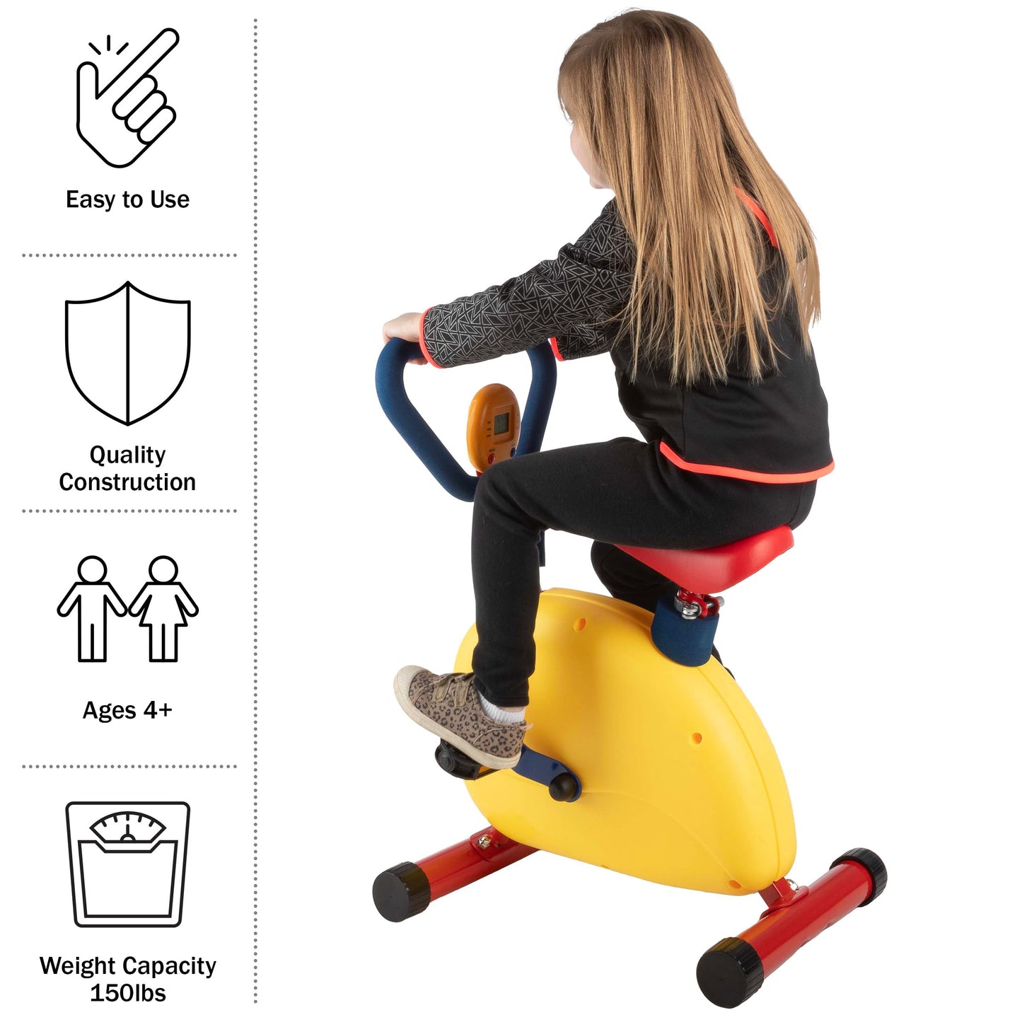 Kids Exercise Bike - Indoor Stationary Cycle Riding Toy with Adjustable Seat - Kids Workout Equipment for Boys and Girls Ages 4 and Up by Hey Play