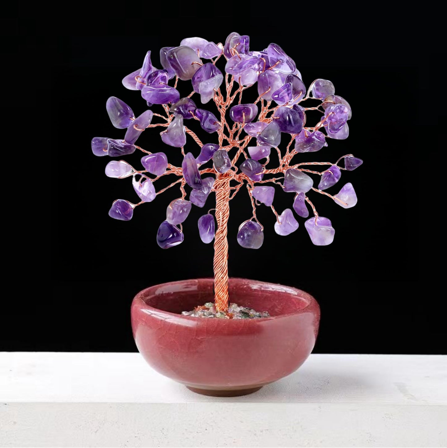 Amethyst Crystal Tree of Life Decor, Purple Gem Tree for Crystal Healing Amethyst Crystal Trees Decor, Handcrafted Gem Tree of Life for Home Decor (Amethyst)