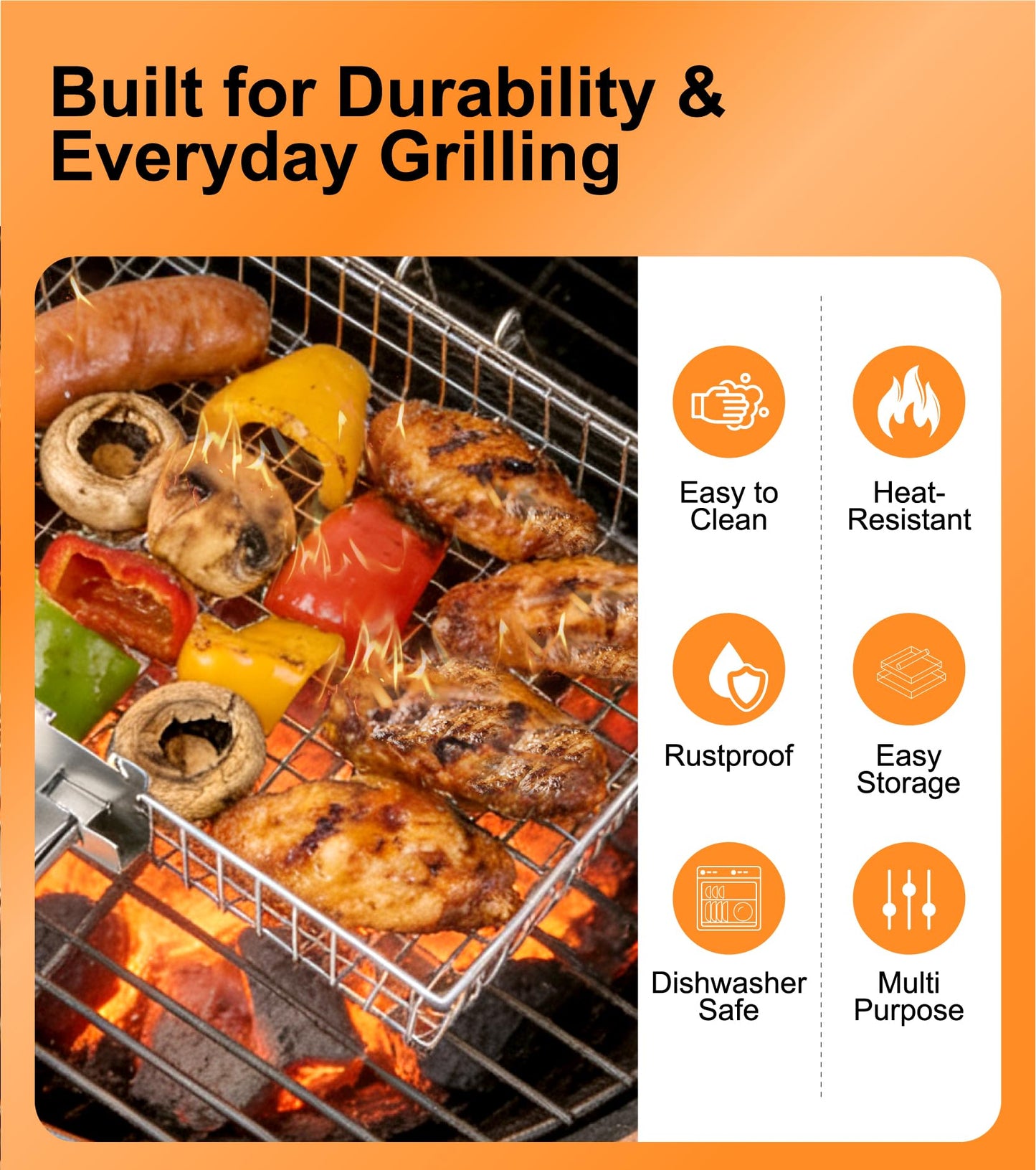 Grill Basket Set for Outdoor Grilling - Large Capacity Fish Grill Basket & Grilling Rack - Food Grade Stainless Steel Portable Flat Basket with Removable Handle for Vegetables, Shrimp & Camping (XL+L)
