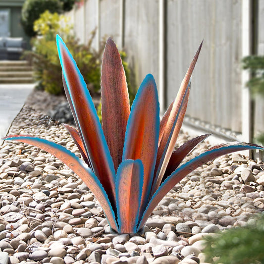 TOMBABY Enlarge Thickened Wind Resistant Metal Agave Garden Art Metal Plant Country Sculpture Statue Outdoor Decoration Agave Metal Plant Courtyard Garden Lawn Ornament Gift (1, 12 Leaves Blue)