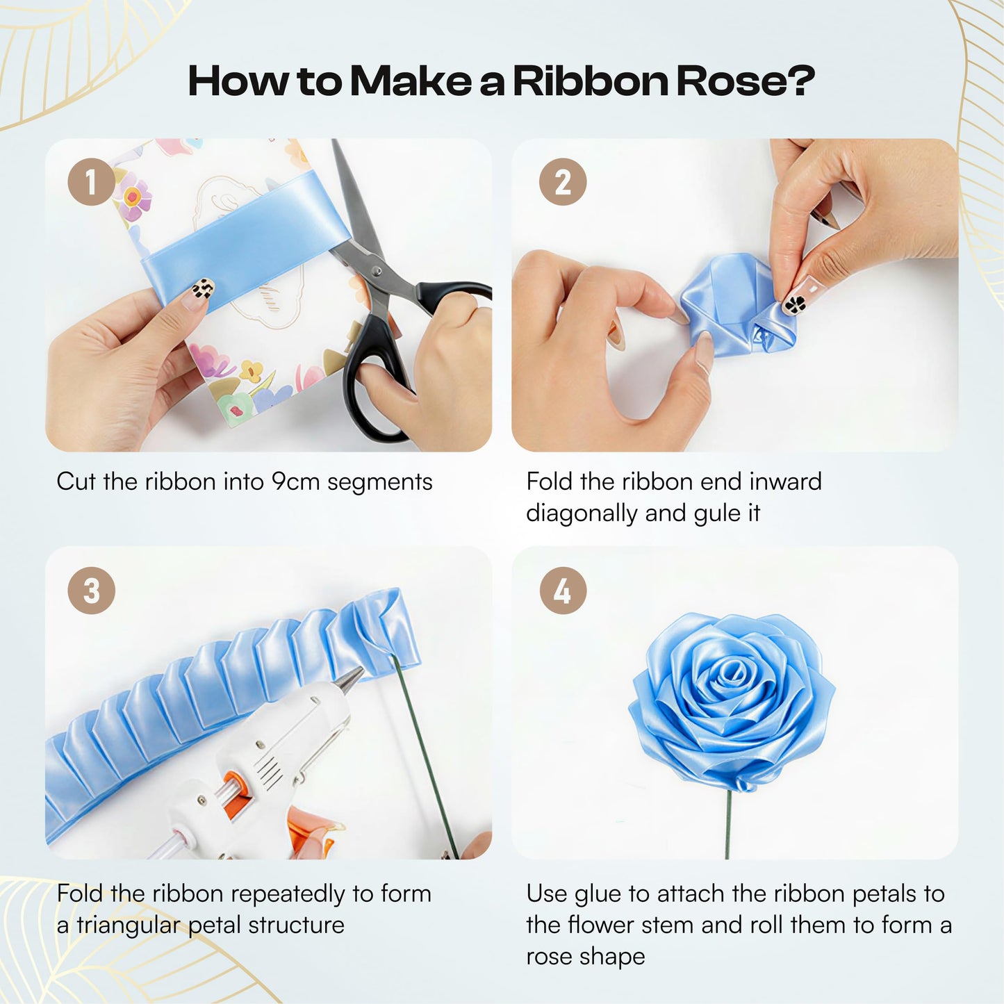 Caydo Sky Blue Ribbon Rose Bouquet for 2026 Graduation Gifts, 91PCS Ribbon Flower Making Kit with Floral Stem Wire, Wrapping Paper, Glue Stick, 3D Butterfly & Diamond Pins