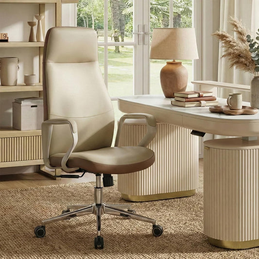 EUREKA ERGONOMIC Clara Executive Office Chair, Modern Leather Desk Chair with Back Support, Aesthetic Home Office Chair with 3-Position Recline Lock, Beige Brown