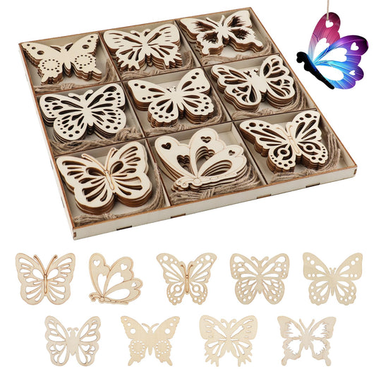 45 Pcs 3.5 Inch Unfinished Wooden Butterfly Shaped Cutouts,9 Styles, 5 Each,DIY Blank Wood Slices for Crafts, Painting,Hollow Butterfly Ornaments, Home Decor