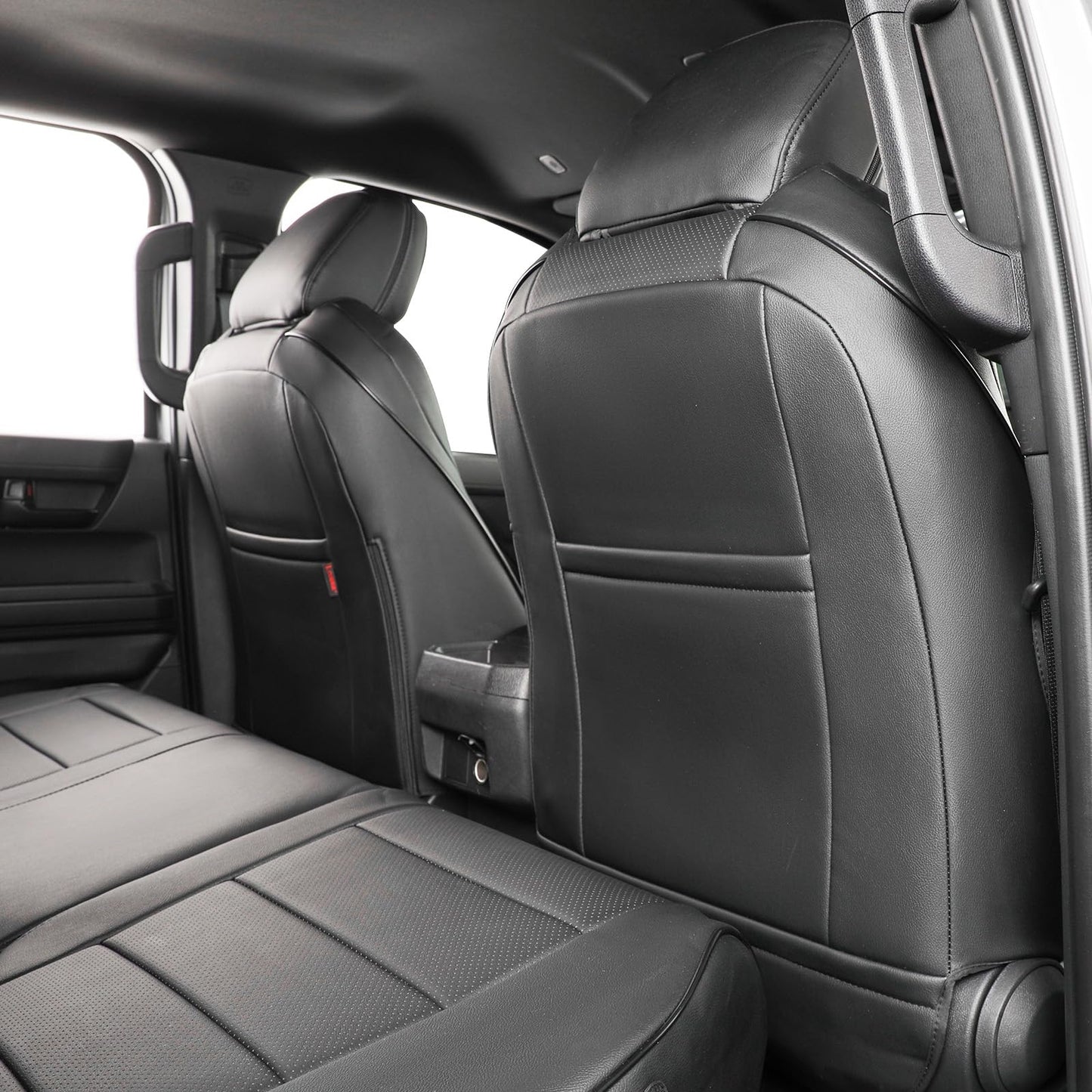 EKR Custom Fit Tacoma Car Seat Covers for Select Toyota Tacoma (Petrol) 2024 2025 2026 Double cab SR,SR5,TRD Sport,TRD Off-Road,Limited -Full Set,Leather(Black)