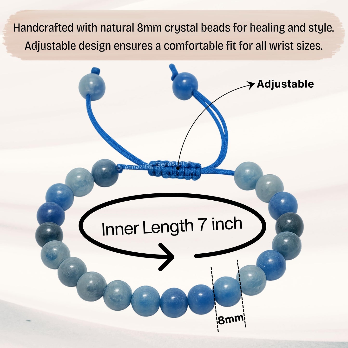 Amazing Gemstone Blue Aventurine Bracelet for Women Men's Gifts - Protection Healing Crystal Bracelet - 8mm Gemstone Beaded Adjustable Bracelet Pulseras Para Hombres Mujer Stocking Stuffers