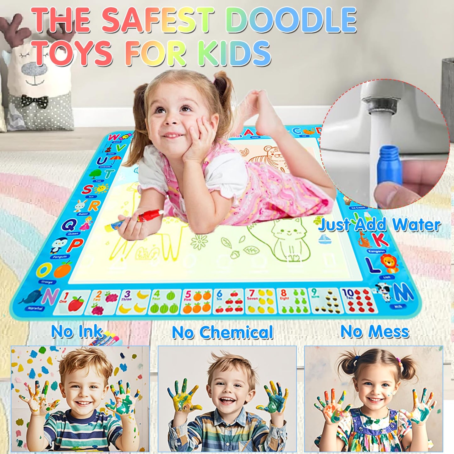 Water Doodle Mat Kids Painting Writing Board Mess Free Doodle Drawing Mat Educational Toys Gifts 40X 32 Inches Extra Large Coloring Mats for Toddlers Boys Girls Age 3 4 5 6 7 8 9 10 11 12 Year Old