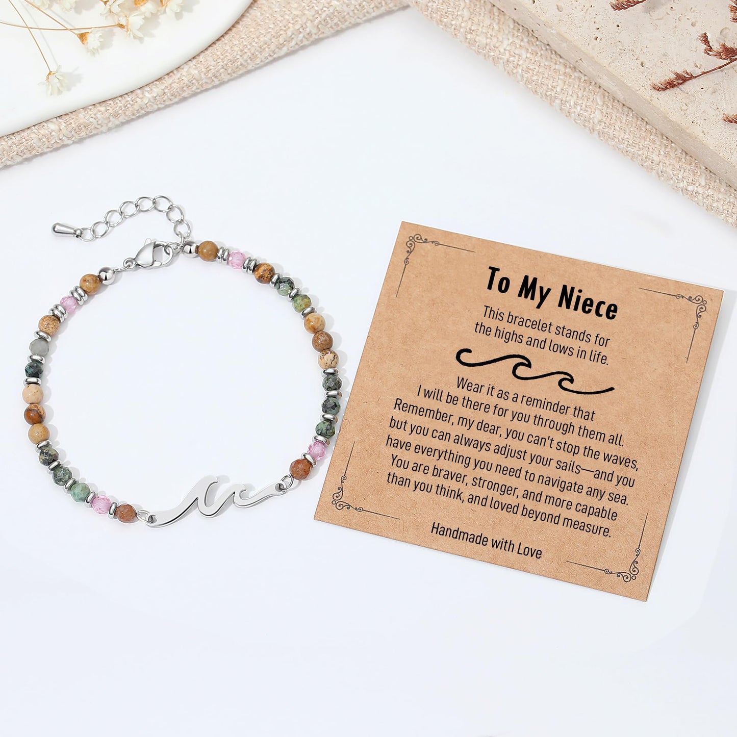 TONY & SANDY Niece Gifts from Auntie Aunt, Niece Bracelet Birthday Gifts, Wave Bracelet for Women, Graduation Gift for Her Easter Mothers Day Teens Adults Nieces Christmas Jewelry from Aunt