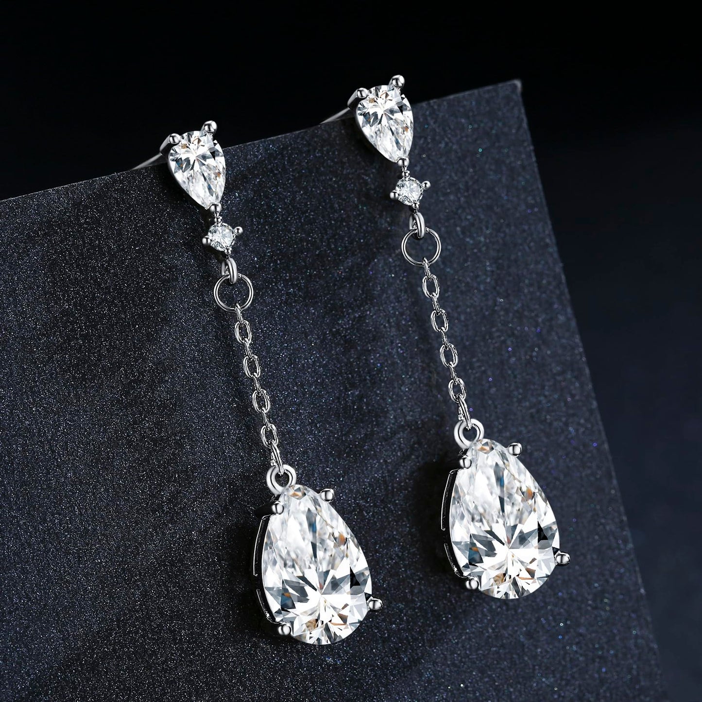 SBLING Cubic Zirconia Teardrop Earrings Wedding Earrings for Brides Bridesmaids, Bridal Dangle Earrings, Teardrop Crystal Drop earrings for Women Jewelry Gifts
