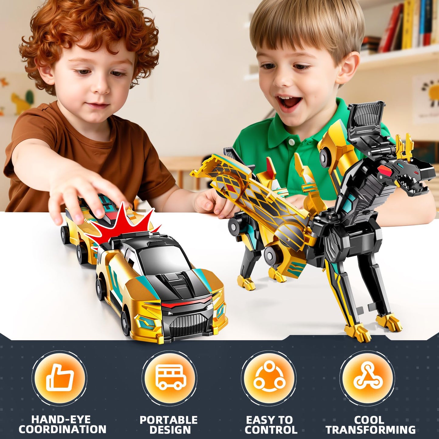 KIZONLY Collision Transforming Dinosaur Car Toy, 2 in 1 Magnet Cars Transform into Dinosaur Toys, Fun Robot Dinosaur Toy Cars Birthday Gift for Kids Boys Girls Age 4-6 6-12 Year Old