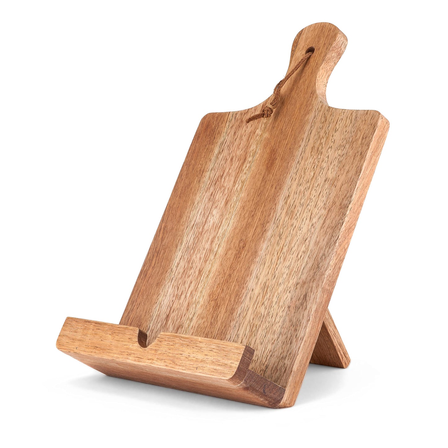Twine Cookbook Stand, Acacia Wood Tablet Stand, Recipe Book Holder, Rustic Kitchen Decor Countertop Display, Acacia Wood, Set of 1