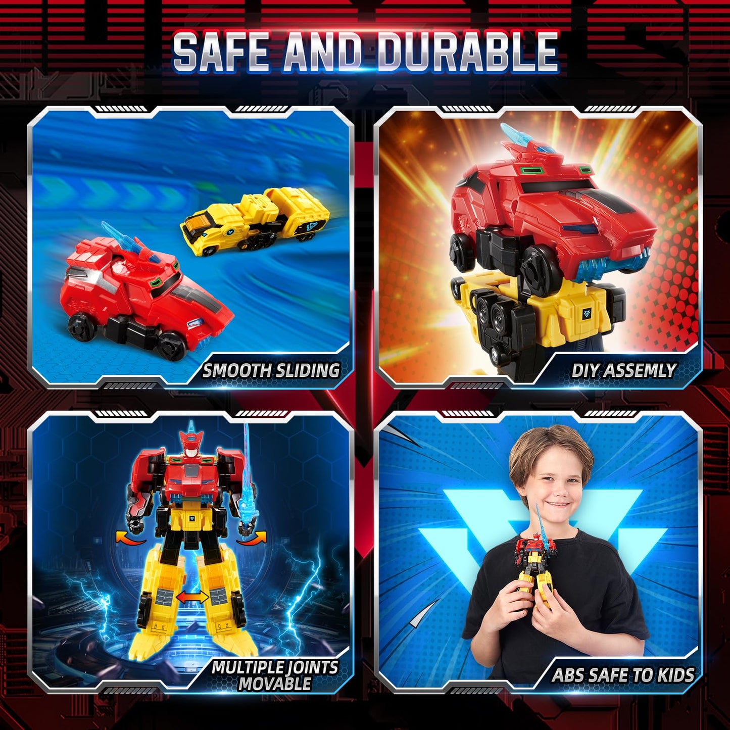 QUANTUM HEROES DINOSTER Transforming Toys, 2-in-1 Transforming Robot Raptor Tron, 7.48-inch Action Figure Children's Robot Toy, Cool Transforming Toys for Boys and Girls Age 5+, Red and Yellow