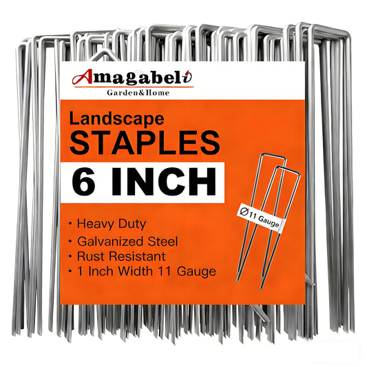 AMAGABELI 6 Inch 200 Pack Galvanized Landscape Staples 11 Gauge Anti-Rust Heavy Duty Garden Stakes Plant Cover Spikes U-Shaped Sod Pins Fence Stakes for Weed Barrier,Irrigation Tubing,Lawns,Decoration