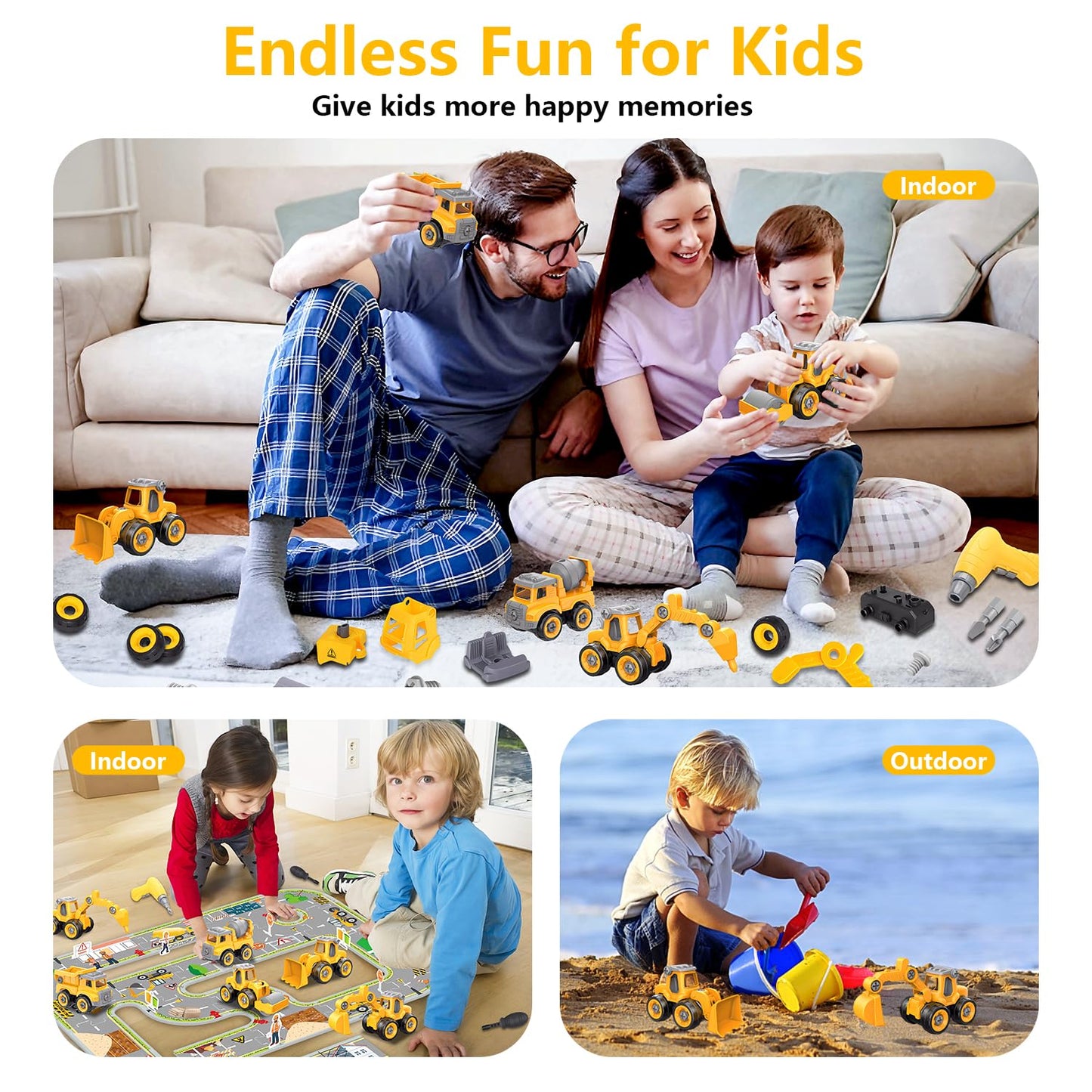 Trovogil Take Apart Construction Truck Excavator Toys for Kids Ages 3-8, STEM Learning Building Toys with Electric Drill & Puzzle Play, Educational Engineering Birthday for Boys Kids Toddlers