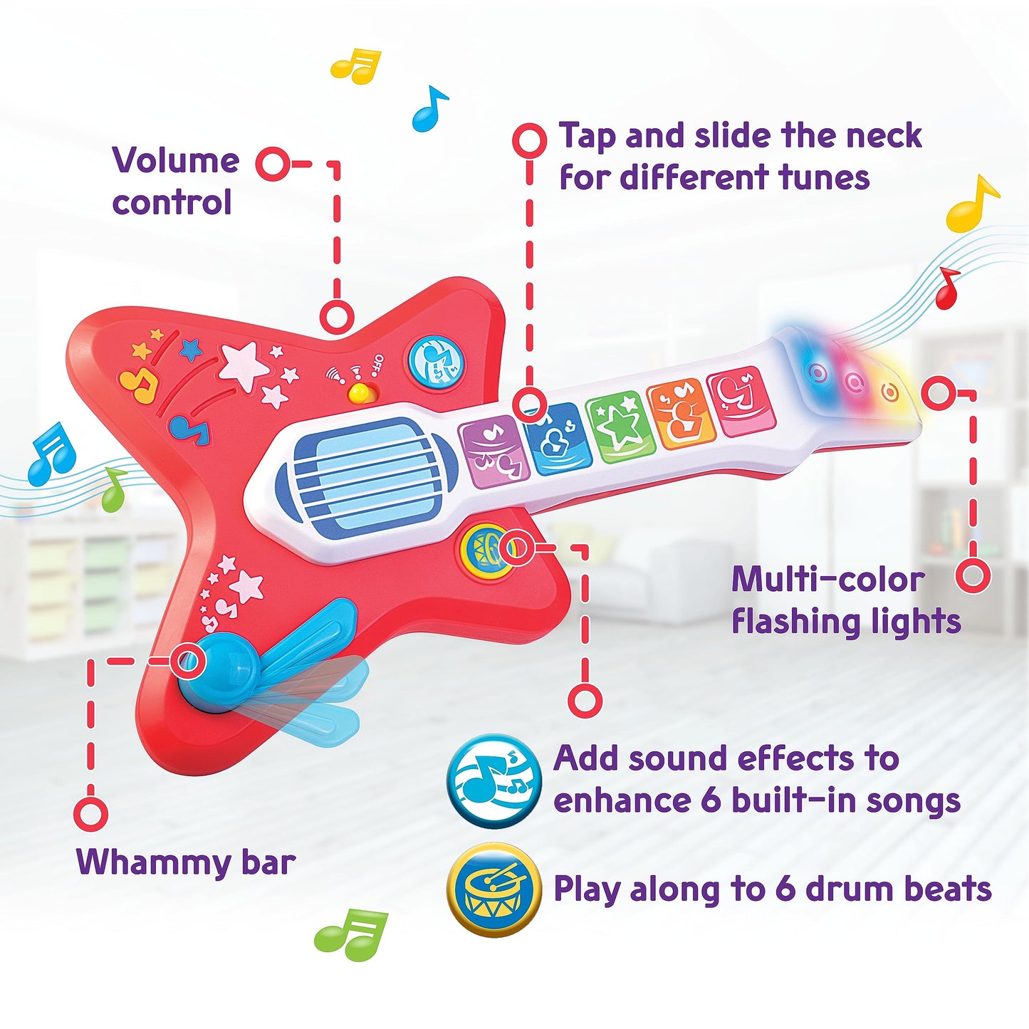 HAP-P-KID Magic Touch Guitar, Toddler Light Up Music Toy with Volume Control, Infant Touch Sensor Musical Instrument, 3 Modes of Play, Kids Toy Gifts for 12 18 24 Month, 1 2 3 Year Old Boys Girls