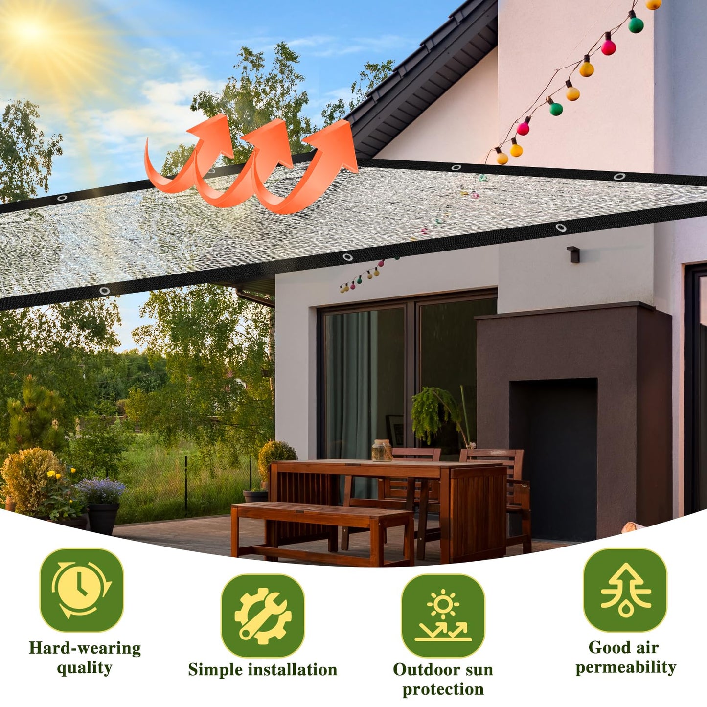 BXAEYIPOR Shade Cloth-80% Aluminum Sunblock Neting,Durable Mesh Tarp with Grommets,Shade Cloth for Garden,Car, Outdoor Pergola,Greenhouse,Chicken Coop and Dog Kennel(Silver)